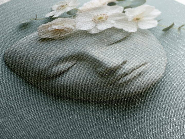 Minimal Face with Closed Eyes and Flowers Canvas Print, Spa Art, Home Decor, Spa Decor, Fine Art, Serenity, Dog Wall Art, SPA-2x3-27