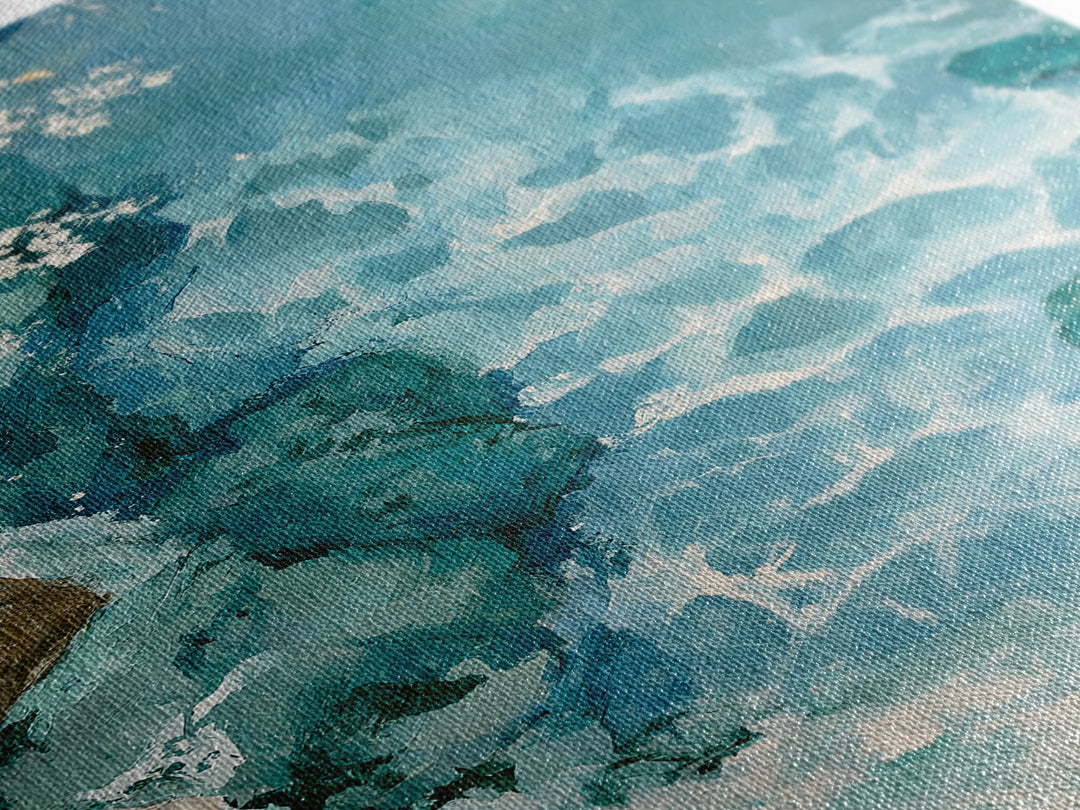 Blue Lagoon Water Seen from Above Framed Canvas Print, Spa Art, Art, Spa Decor, Serenity, Abstract Print, Minimalist Art, SPA-2x3-52