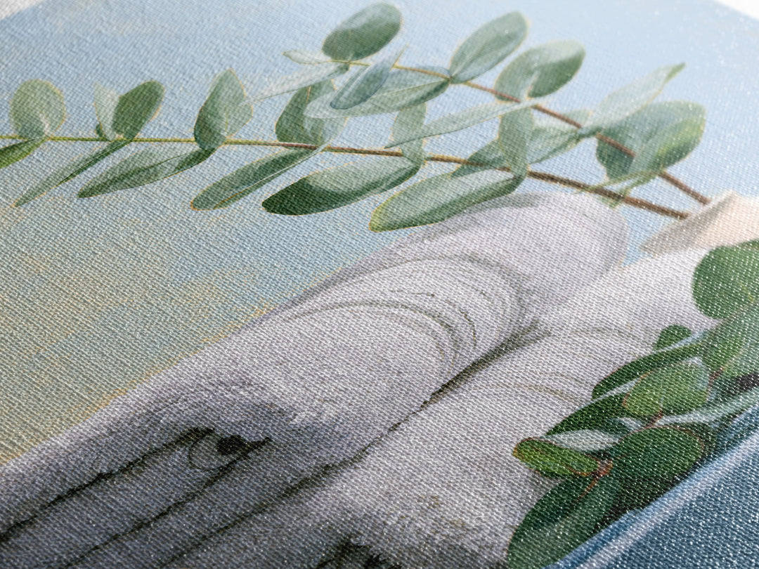 White Towels and Eucalyptus Without Room Context Framed Canvas Print, Spa Art, Spa Decor, Abstract Art, Serenity, SPA-2x3-56