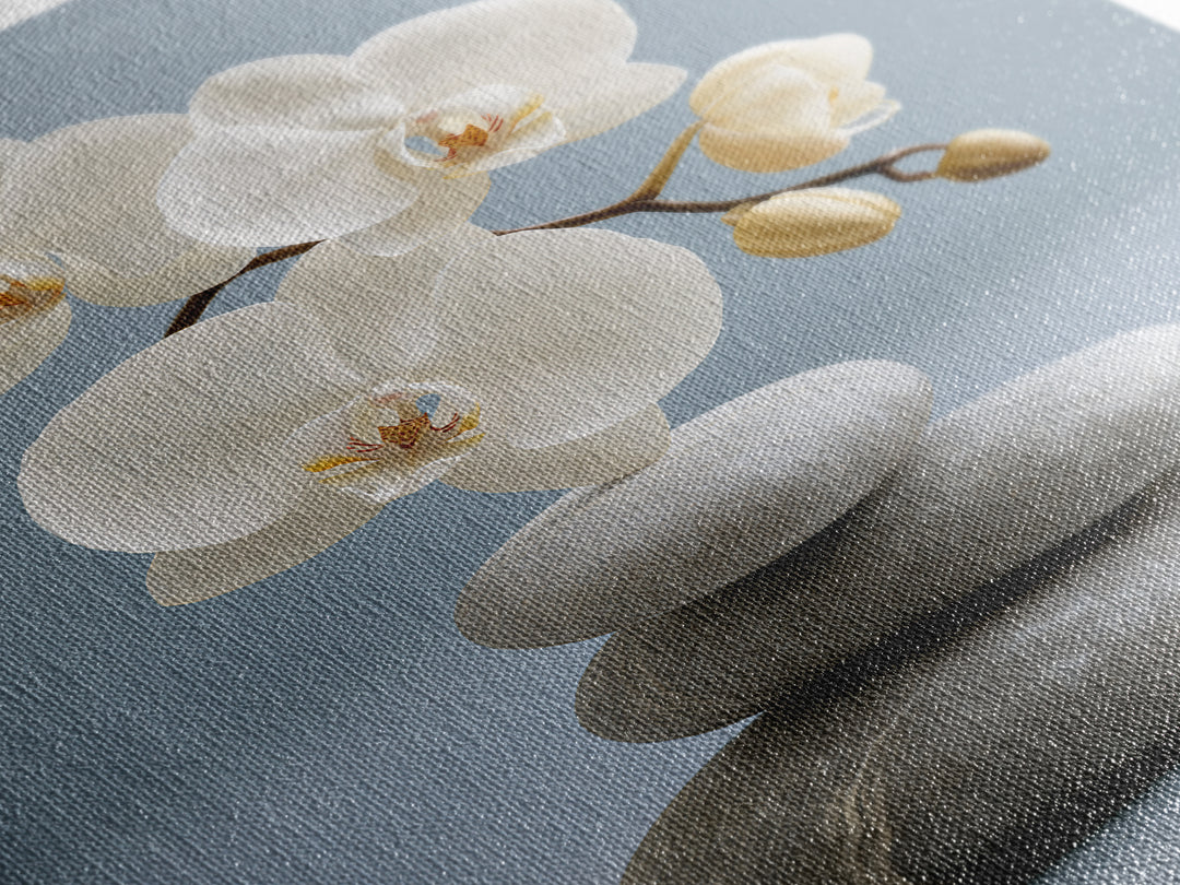 White Orchid on Smooth Gray Stone Canvas Print, Spa Art, Abstract, Spa Decor, Fine Art, Serenity, City Art, Spa Wall Art, SPA-2x3-82