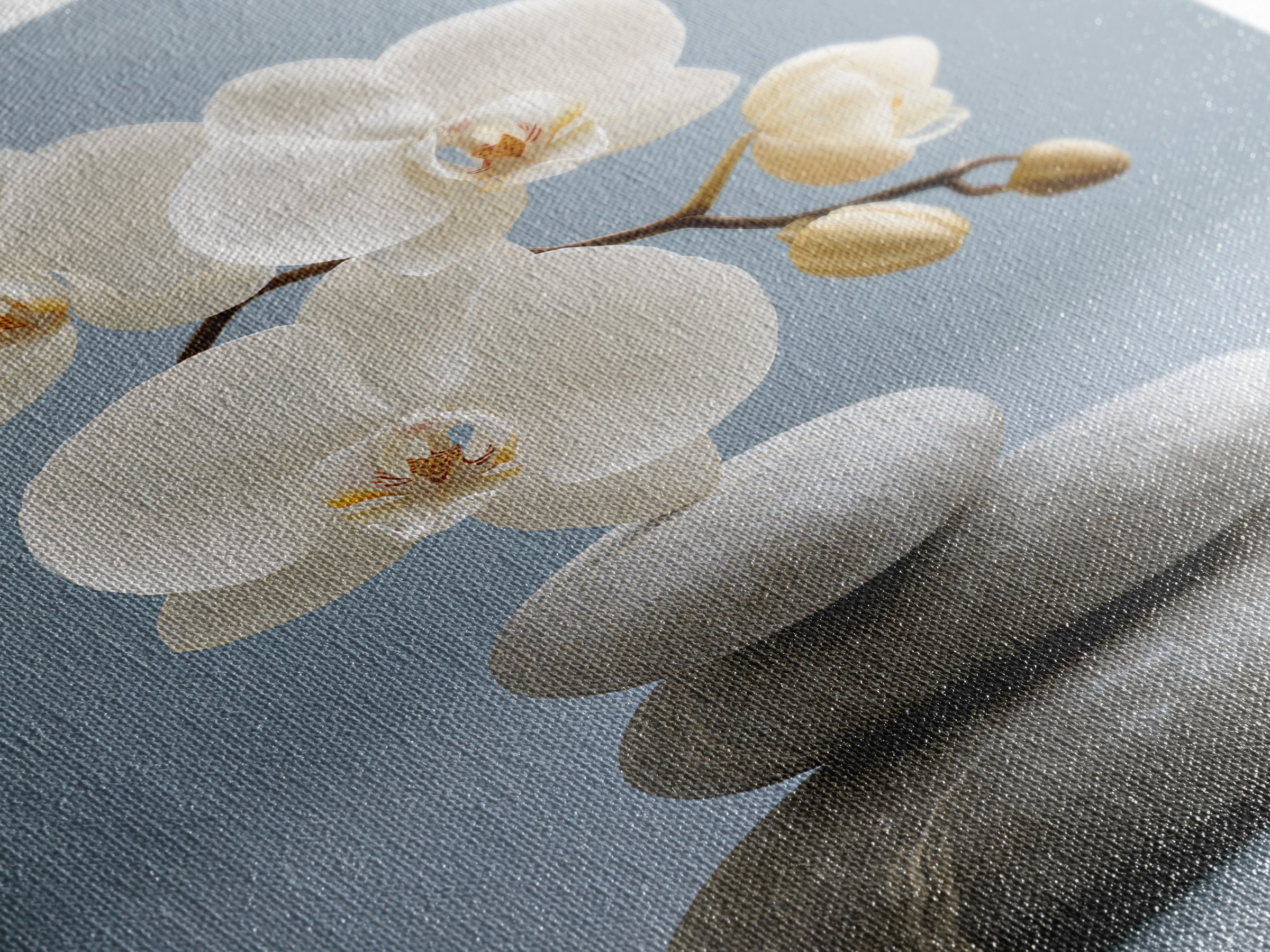 White Orchid on Smooth Gray Stone Canvas Print, Spa Art, Abstract, Spa Decor, Fine Art, Serenity, City Art, Spa Wall Art, SPA-2x3-82