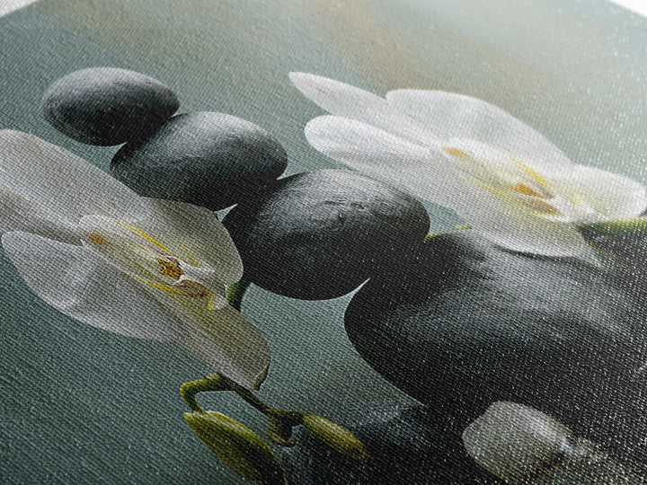 White Orchid on Smooth Gray Stone Framed Canvas Print, Spa Art, Dog Wall Art, Spa Decor, Fine Art, Serenity, Dog Canvas, SPA-3x1-18
