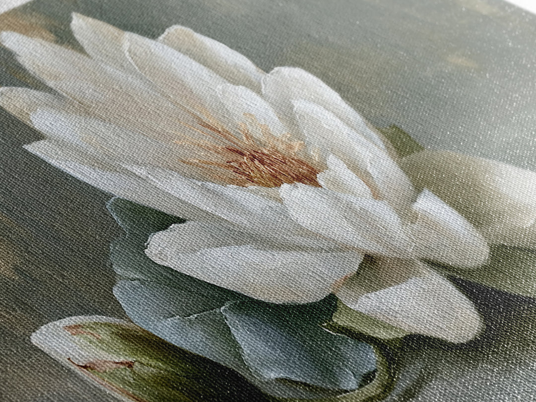 Single White Flower on Linen Ground Canvas Print, Spa Art, Salon Decor, Spa Decor, Oil Painting, Serenity, Statement Artwork, SPA-3x1-33