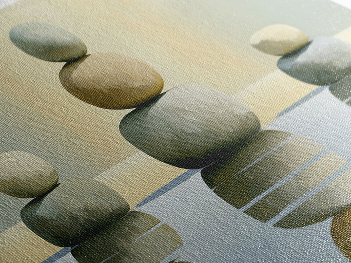 Stacked Stones Beside Calm Water Canvas Print, Spa Art, Wildlife Wall Art, Spa Decor, Watercolor Art, Serenity, SPA-3x1-41