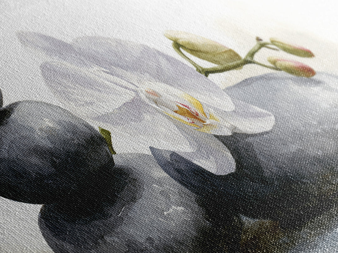 White Orchid on Smooth Gray Stone Canvas Print, Spa Art, Modern Home Decor, Spa Decor, Fine Art, Serenity, Neutral Decor, SPA-3x1-42