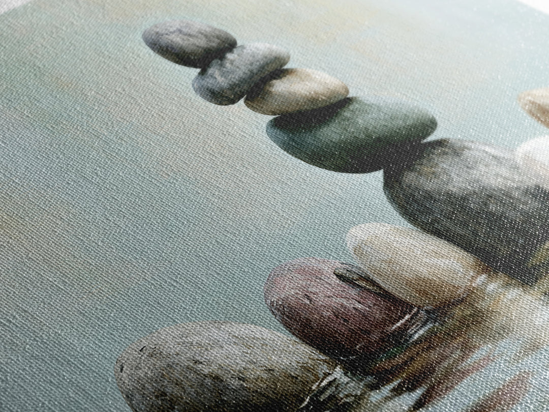 Stacked Stones Beside Calm Water Canvas Print, Spa Art, Wildlife Wall Art, Spa Decor, Watercolor Art, Serenity, SPA-3x1-65