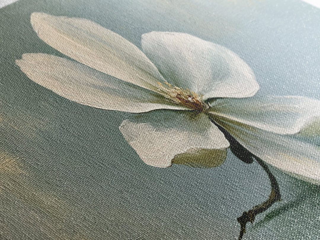 Single White Flower on Linen Ground Framed Canvas Print, Spa Art, Tarot Card Art, Spa Decor, Watercolor Art, Serenity, SPA-3x1-81