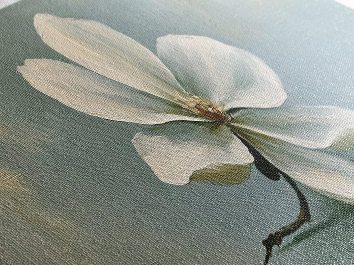 Single White Flower on Linen Ground Framed Canvas Print, Spa Art, Tarot Card Art, Spa Decor, Watercolor Art, Serenity, SPA-3x1-81