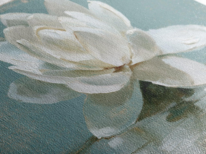 Single White Flower on Linen Ground Canvas Print, Spa Art, Teen Girl Room Decor, Spa Decor, Fine Art, Serenity, Luxury Decor, SPA-3x2-21