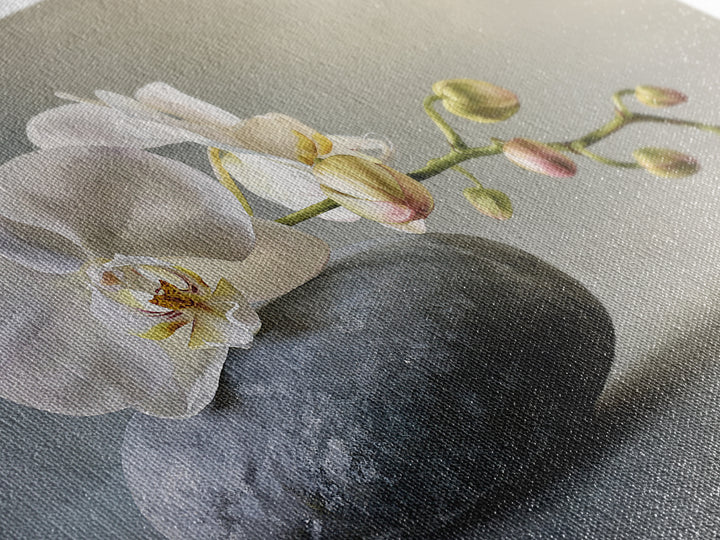 White Orchid on Smooth Gray Stone Canvas Print, Spa Art, Salon Decor, Spa Decor, Fine Art, Serenity, Statement Artwork, SPA-3x2-30