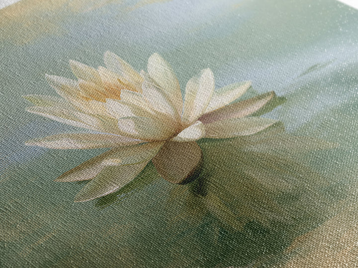 Lotus Flower Floating on Still Pond Canvas Print, Spa Art, Esthetician Decor, Spa Decor, Oil Painting, Serenity, Room Decor, SPA-3x2-32