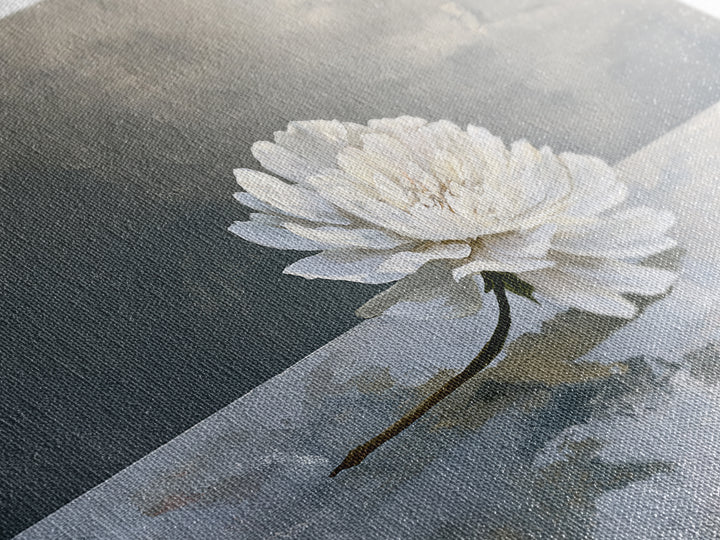 Single White Flower on Linen Ground Framed Canvas Print, Spa Art, Gallery Decor, Spa Decor, Fine Art, Serenity, Wall Art, SPA-3x2-45
