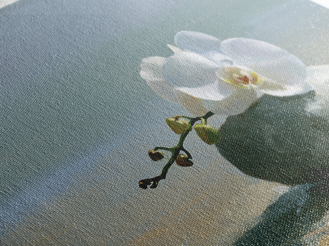White Orchid on Smooth Gray Stone Canvas Print, Spa Art, Salon Decor, Spa Decor, Fine Art, Serenity, Statement Artwork, SPA-3x2-54