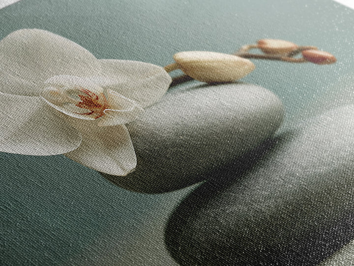 White Orchid on Smooth Gray Stone Framed Canvas Print, Spa Art, Feminine Wall Art, Spa Decor, Serenity, Hair Salon Wall Art, SPA-3x2-6