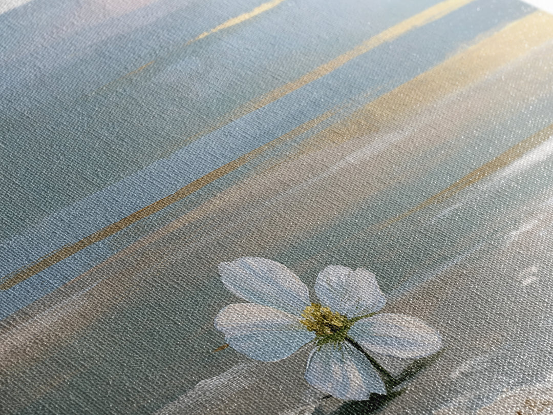 Single White Flower on Linen Ground Framed Canvas Print, Spa Art, Gallery Decor, Spa Decor, Fine Art, Serenity, Wall Art, SPA-3x2-69