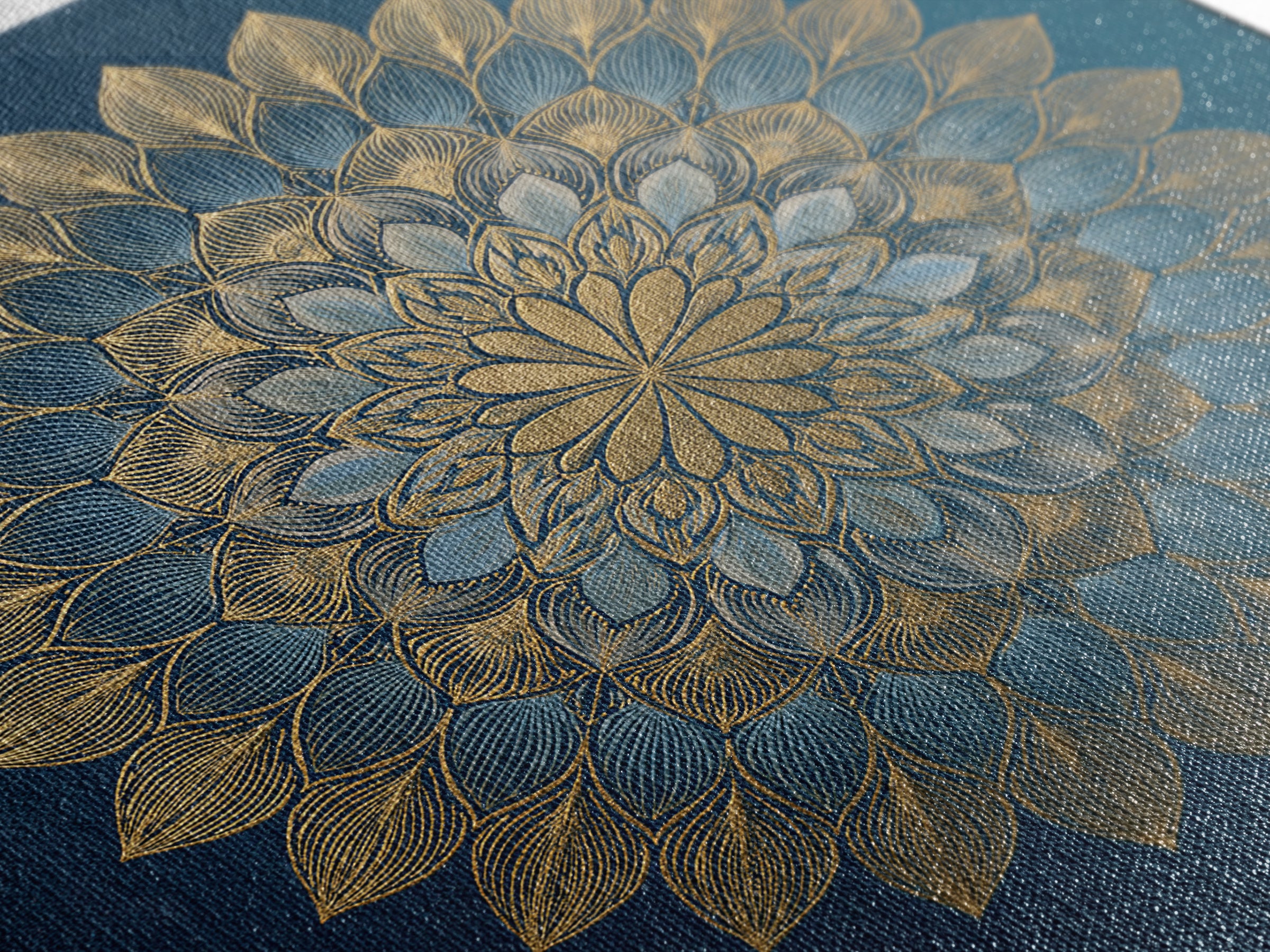Gold Mandala on Deep Blue Background Framed Canvas Print, Spiritual Art, Art Prints, Living Room Decor, Oil Painting, Spirit, SPI-1x1-28