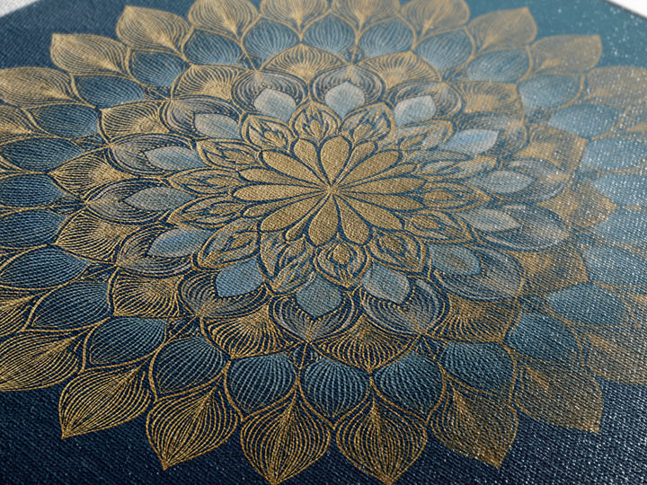Gold Mandala on Deep Blue Background Framed Canvas Print, Spiritual Art, Art Prints, Living Room Decor, Oil Painting, Spirit, SPI-1x1-28