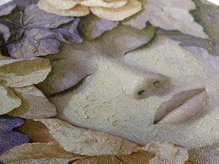 Serene Face with Closed Eyes and Flowers Canvas Print, Spiritual Art, Digital Art, Living Room Decor, Watercolor Art, Spirit, SPI-1x1-36