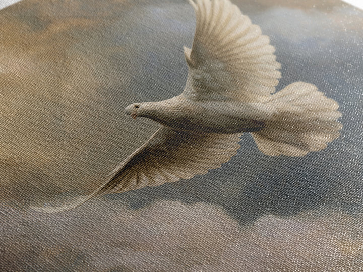 Dove Flying Through Radiant Clouds Framed Canvas Print, Spiritual Art, Printable, Living Room Decor, Fine Art, Spirit, SPI-1x1-53