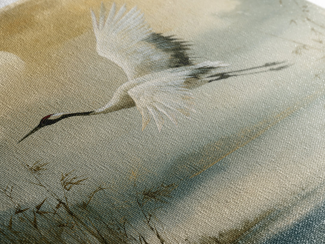 White Crane Flying Framed Canvas Print, Spiritual Art, Contemporary Art, Living Room Decor, Fine Art, Spirit, Minimalist Decor, SPI-1x1-72