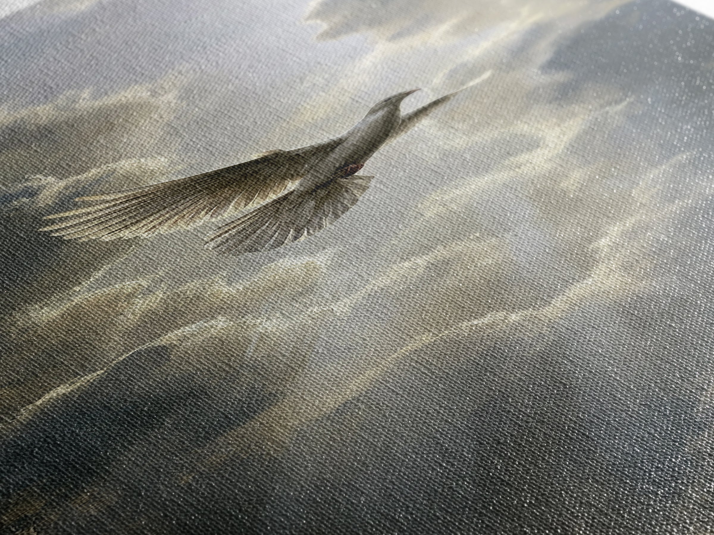 Dove Flying Through Radiant Clouds Canvas Print, Spiritual Art, Textured Painting, Living Room Decor, Fine Art, Spirit, SPI-1x3-41