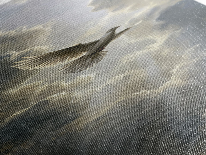 Dove Flying Through Radiant Clouds Canvas Print, Spiritual Art, Textured Painting, Living Room Decor, Fine Art, Spirit, SPI-1x3-41