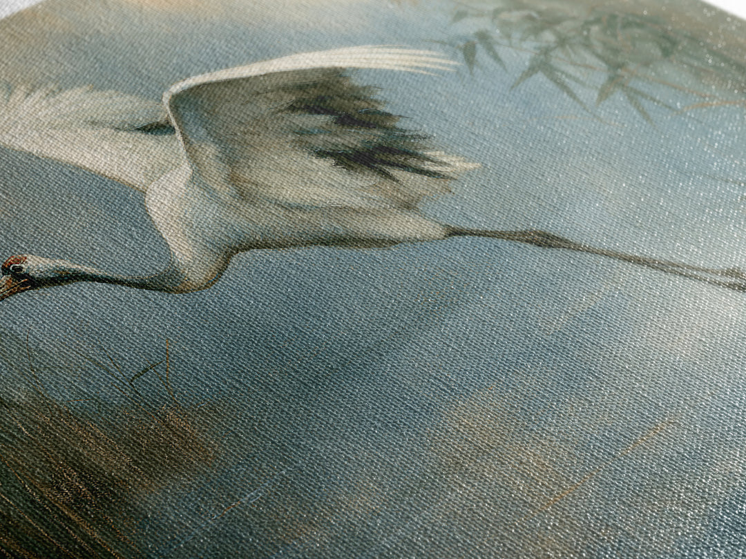 White Crane Flying Canvas Print, Spiritual Art, Minimalist Decor, Living Room Decor, Fine Art, Spirit, Wall Art Prints, SPI-2x1-44