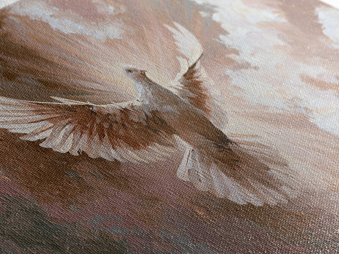 Dove Flying Through Radiant Clouds Canvas Print, Spiritual Art, Digital Poster, Living Room Decor, Fine Art, Spirit, SPI-2x1-73