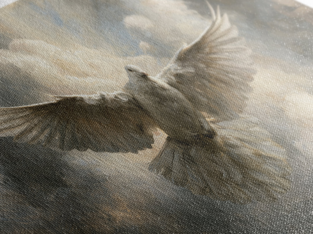Dove Flying Through Radiant Clouds Framed Canvas Print, Spiritual Art, Modern Decor, Living Room Decor, Fine Art, Spirit, SPI-2x1-97