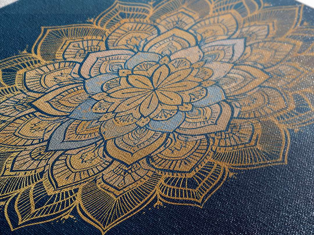 Gold Mandala on Deep Blue Background Framed Canvas Print, Spiritual Art, Christian Decor, Living Room Decor, Fine Art, Spirit, SPI-2x3-60