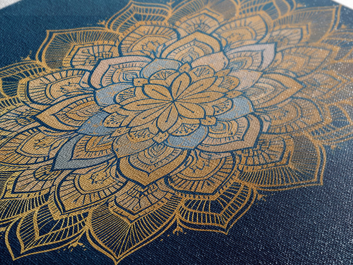 Gold Mandala on Deep Blue Background Framed Canvas Print, Spiritual Art, Christian Decor, Living Room Decor, Fine Art, Spirit, SPI-2x3-60