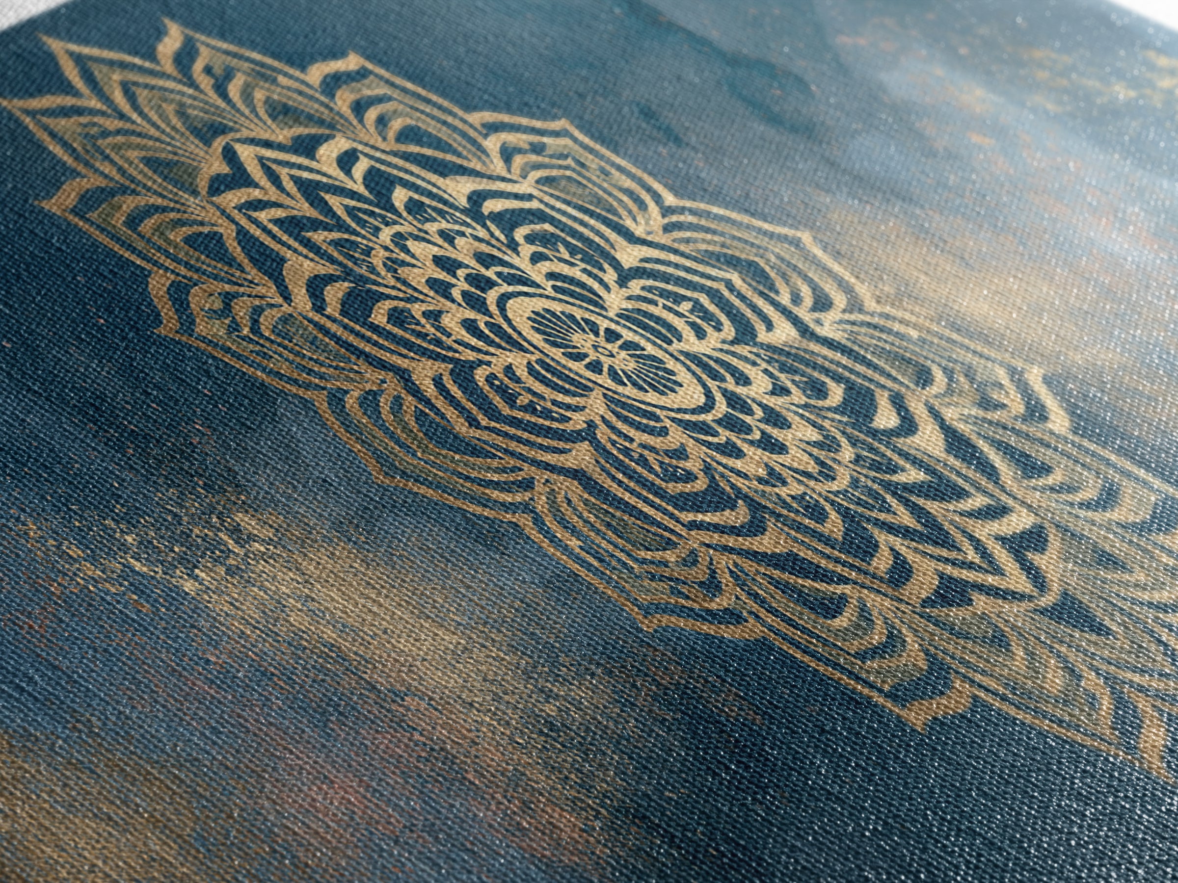 Gold Mandala on Deep Blue Background Canvas Print, Spiritual Art, Christian Decor, Living Room Decor, Fine Art, Spirit, SPI-3x1-20