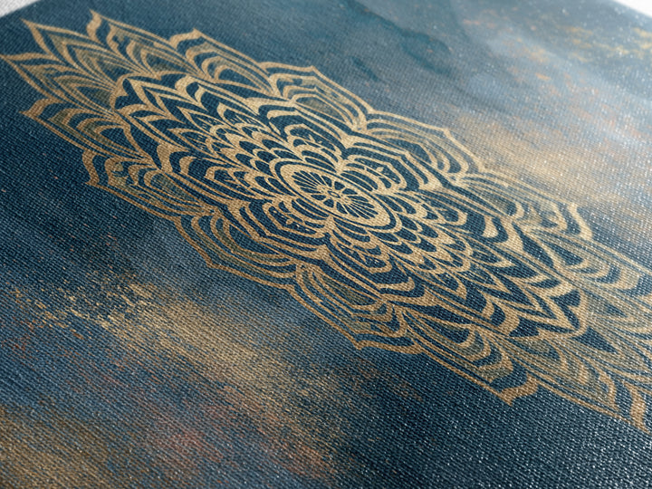 Gold Mandala on Deep Blue Background Canvas Print, Spiritual Art, Christian Decor, Living Room Decor, Fine Art, Spirit, SPI-3x1-20