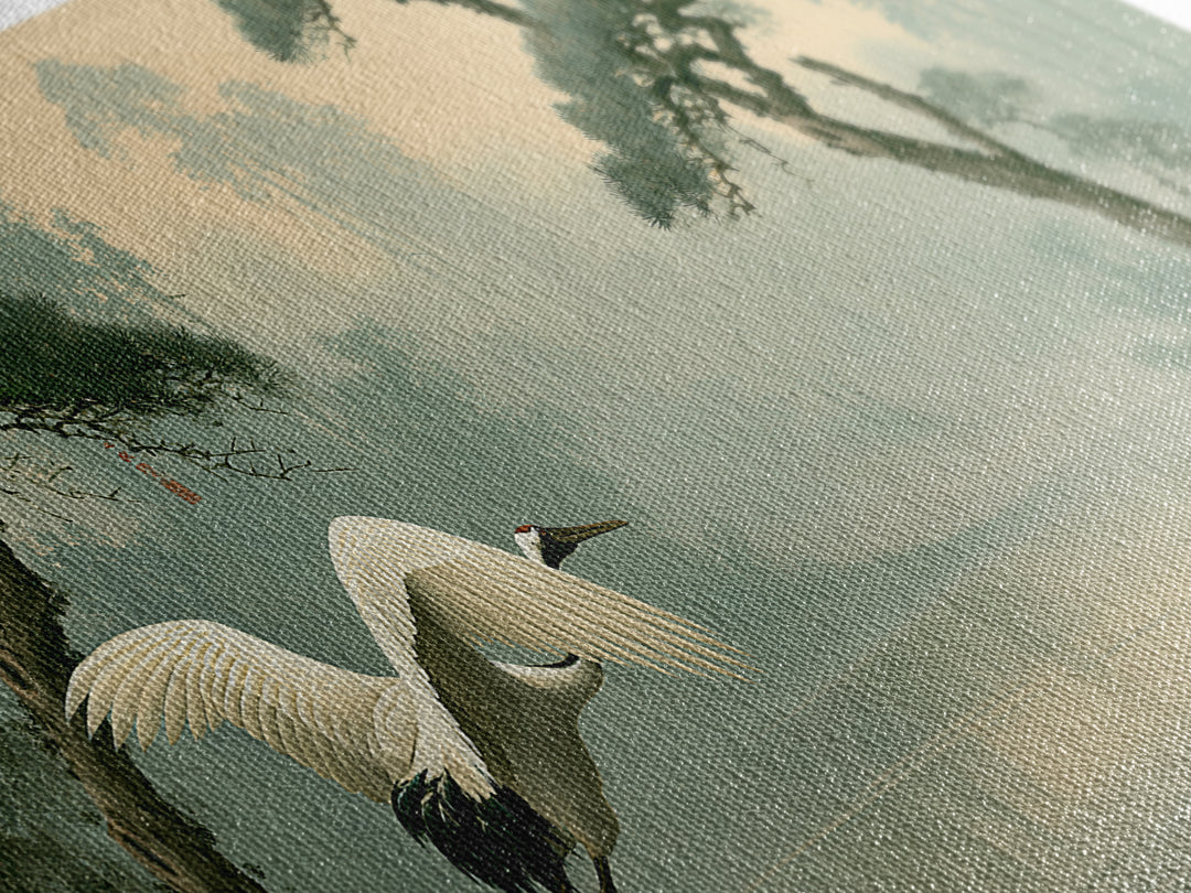 White Crane Flying Canvas Print, Spiritual Art, Fine Art Print, Living Room Decor, Oil Painting, Spirit, Digital Prints, SPI-3x1-40