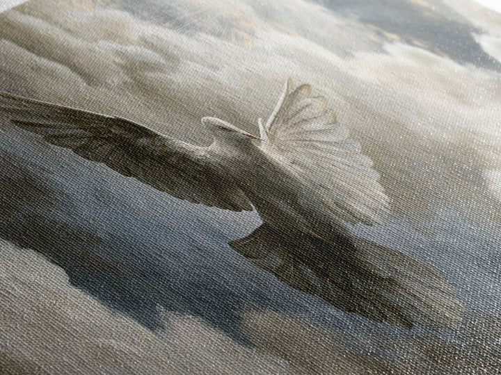 Dove Flying Through Radiant Clouds Framed Canvas Print, Spiritual Art, Art, Living Room Decor, Spirit, Canvas Wall Art, SPI-3x1-69