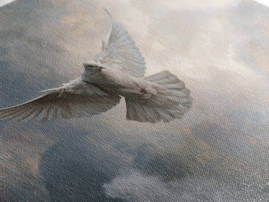 Dove Flying Through Radiant Clouds Canvas Print, Spiritual Art, Poster, Living Room Decor, Fine Art, Spirit, Framed Wall Art, SPI-3x2-57