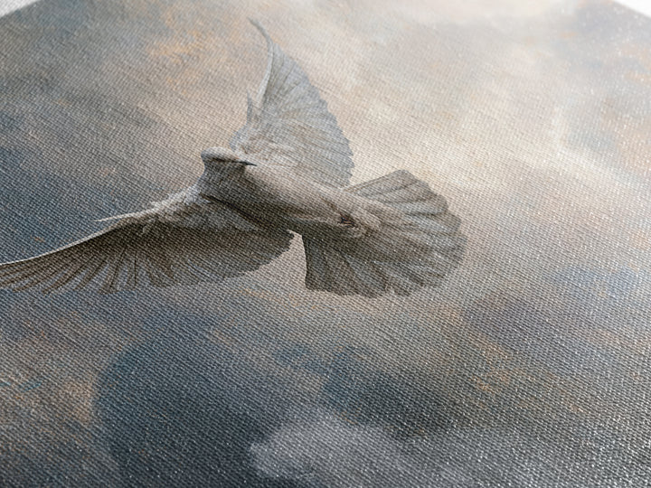 Dove Flying Through Radiant Clouds Canvas Print, Spiritual Art, Poster, Living Room Decor, Fine Art, Spirit, Framed Wall Art, SPI-3x2-57