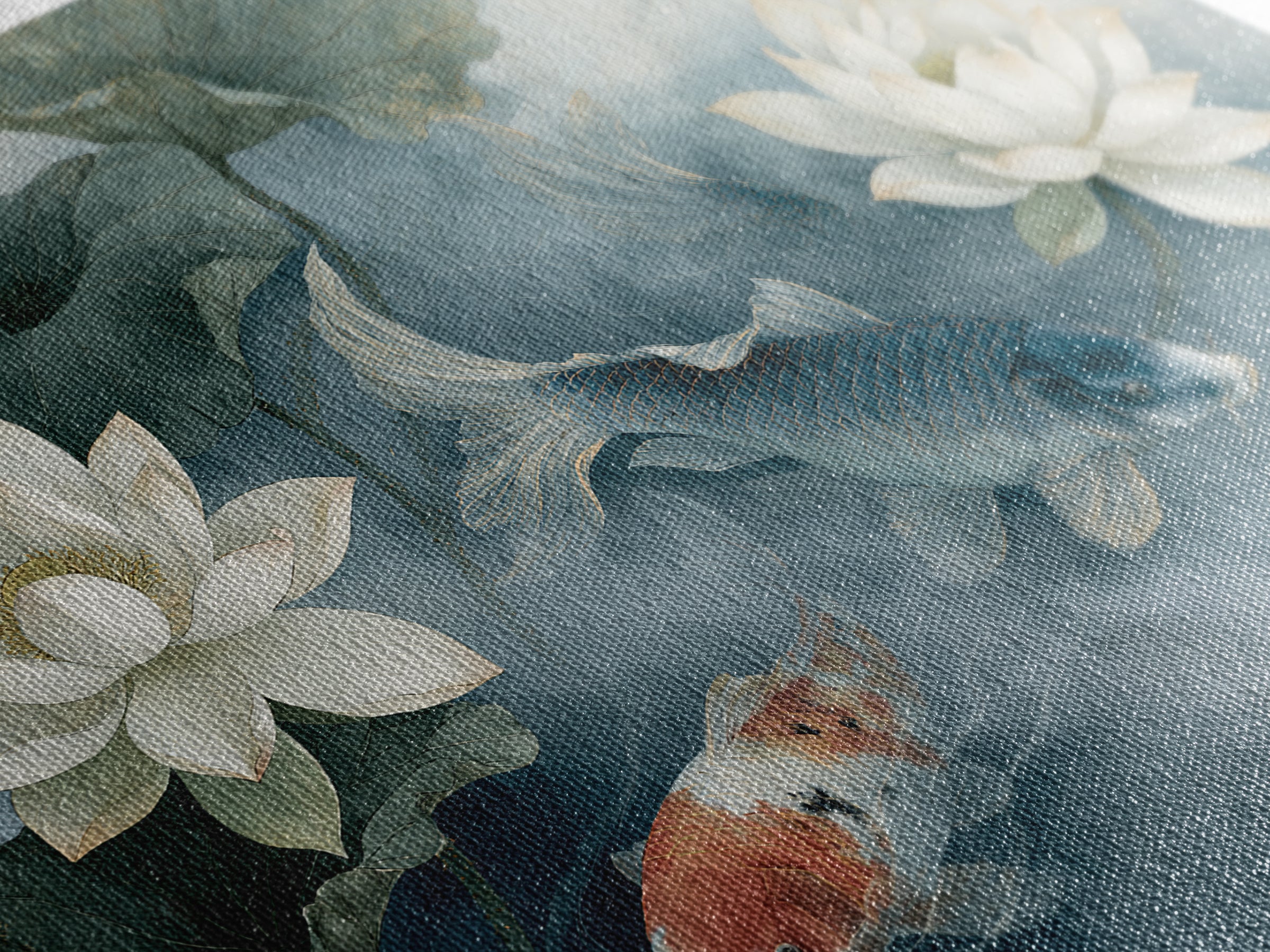 Lotus and Koi Framed Canvas Print, Spiritual Art, Neutral Decor, Living Room Decor, Fine Art, Spirit, Digital Prints, SPI-3x2-70