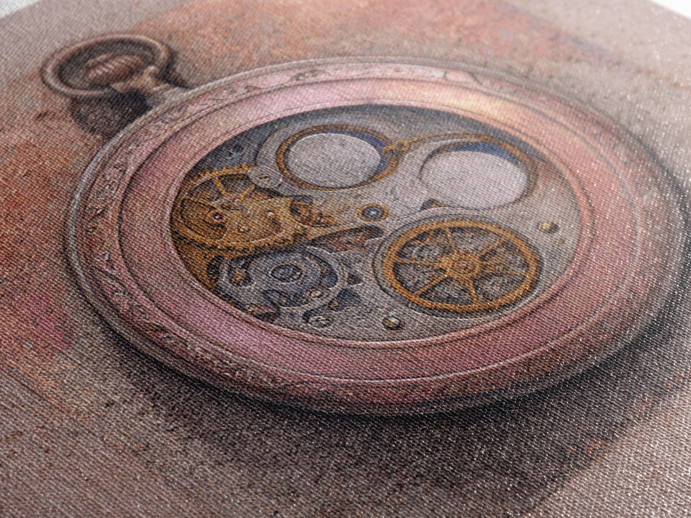 Gear Filled Pocket Watch Framed Canvas Print, Steampunk Art, Gallery Decor, Living Room Decor, Fine Art, Mechanic, Wall Art, STE-1x1-32