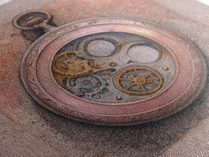 Gear Filled Pocket Watch Framed Canvas Print, Steampunk Art, Gallery Decor, Living Room Decor, Fine Art, Mechanic, Wall Art, STE-1x1-32