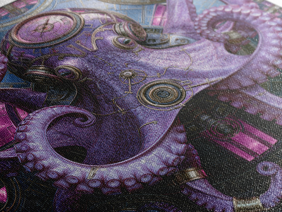 Steampunk Octopus with Brass Tentacles Canvas Print, Steampunk Art, Fine Art Print, Living Room Decor, Fine Art, Mechanic, STE-1x1-5