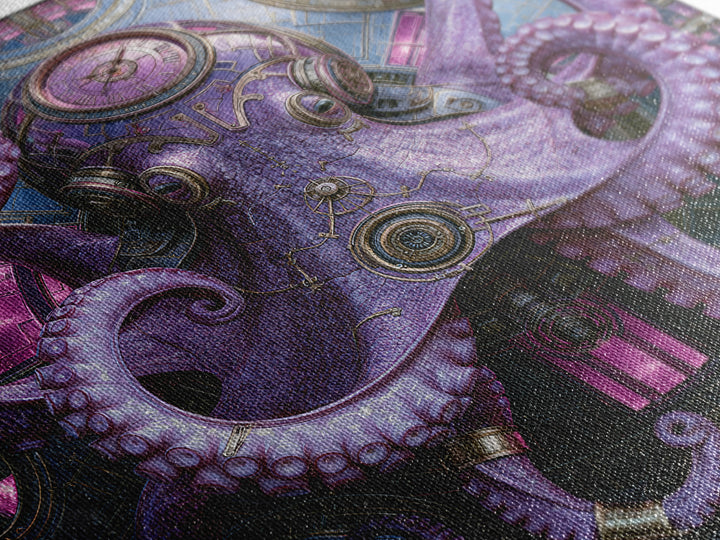 Steampunk Octopus with Brass Tentacles Canvas Print, Steampunk Art, Fine Art Print, Living Room Decor, Fine Art, Mechanic, STE-1x1-5