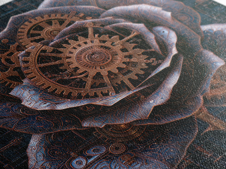 Mechanical Rose Made of Copper Gears Framed Canvas Print, Steampunk Art, Dark Art, Living Room Decor, Oil Painting, Mechanic, STE-1x1-51