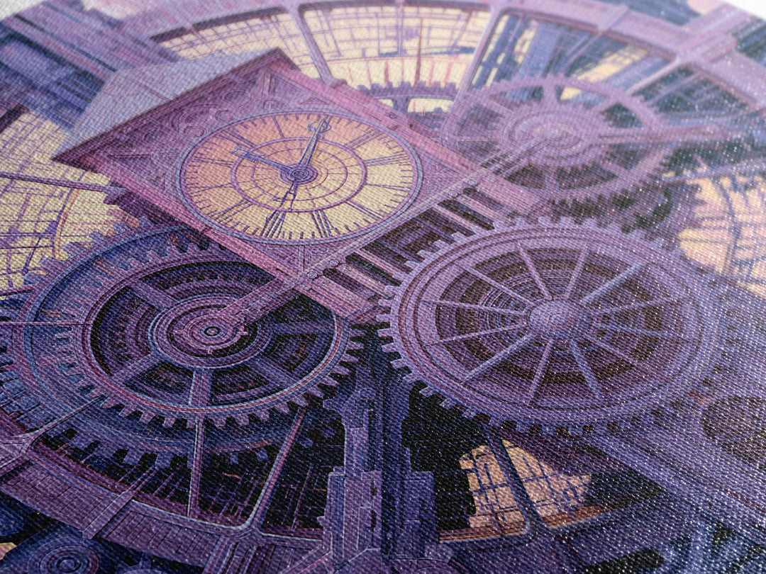 Clock Tower Gears Framed Canvas Print, Steampunk Art, Boho Decor, Living Room Decor, Oil Painting, Mechanic, Art Print, STE-1x1-61