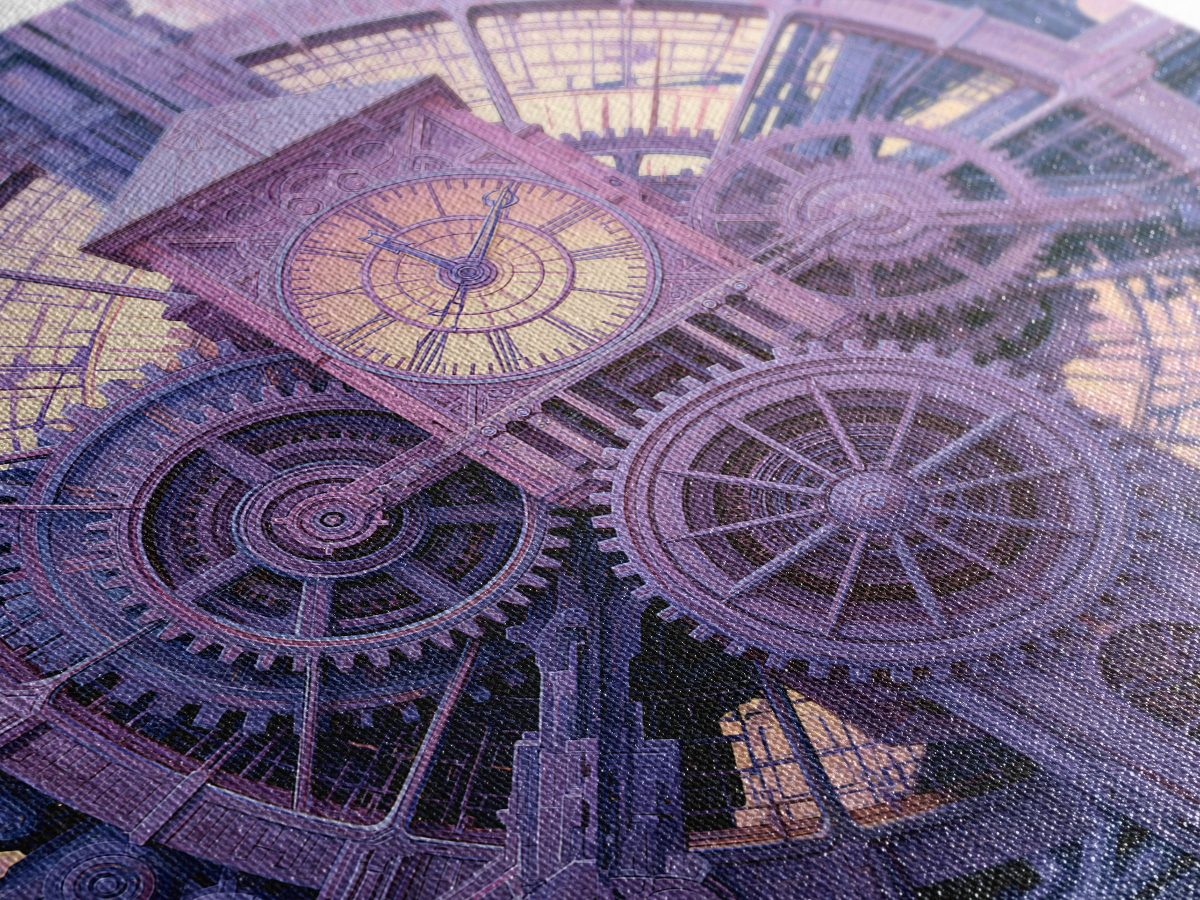 Clock Tower Gears Framed Canvas Print, Steampunk Art, Boho Decor, Living Room Decor, Oil Painting, Mechanic, Art Print, STE-1x1-61