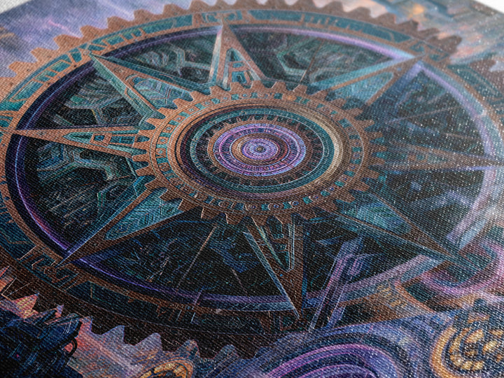 Cogwheel Mandala in Bronze and Teal Framed Canvas Print, Steampunk Art, Wall Art Print, Living Room Decor, Fine Art, Mechanic, STE-1x1-64