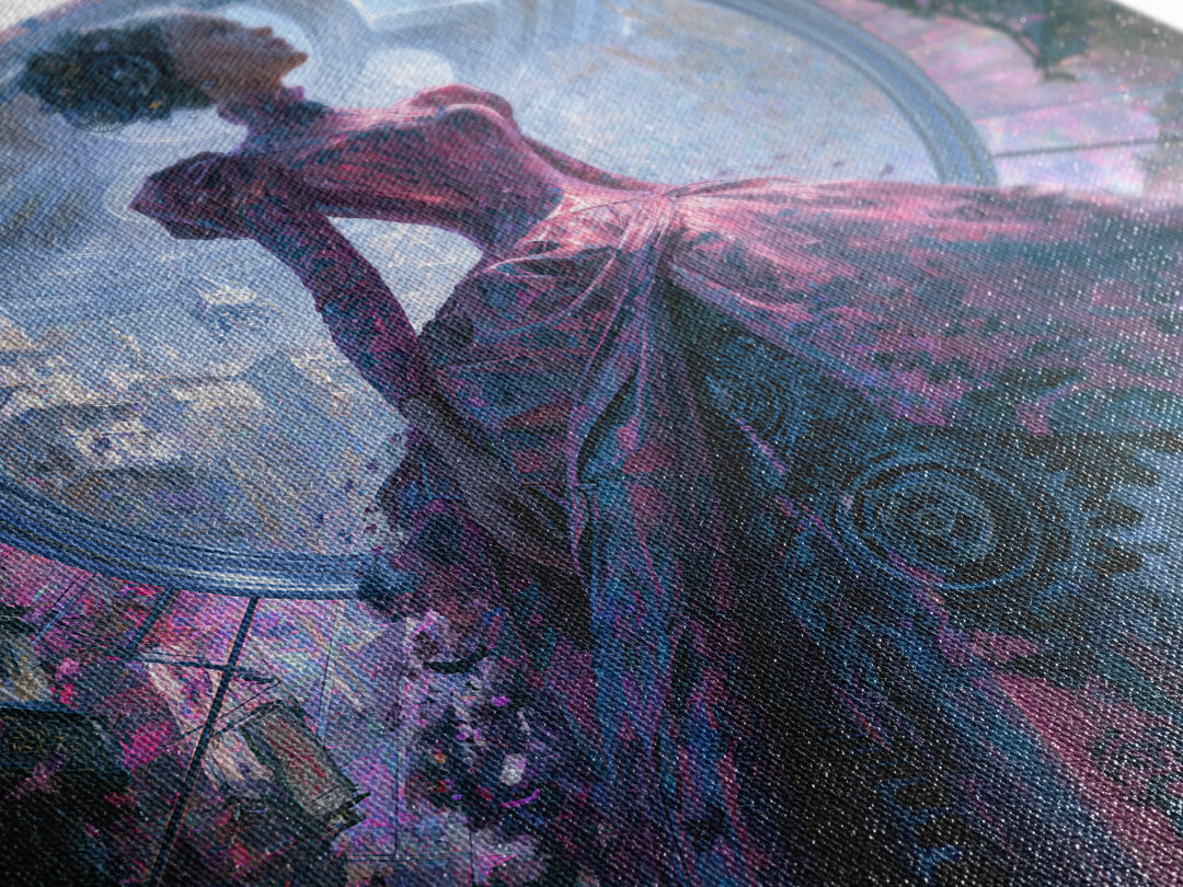 Victorian Lady with Clockwork Dress Details Canvas Print, Steampunk Art, Contemporary Art, Living Room Decor, Mechanic, STE-1x1-89