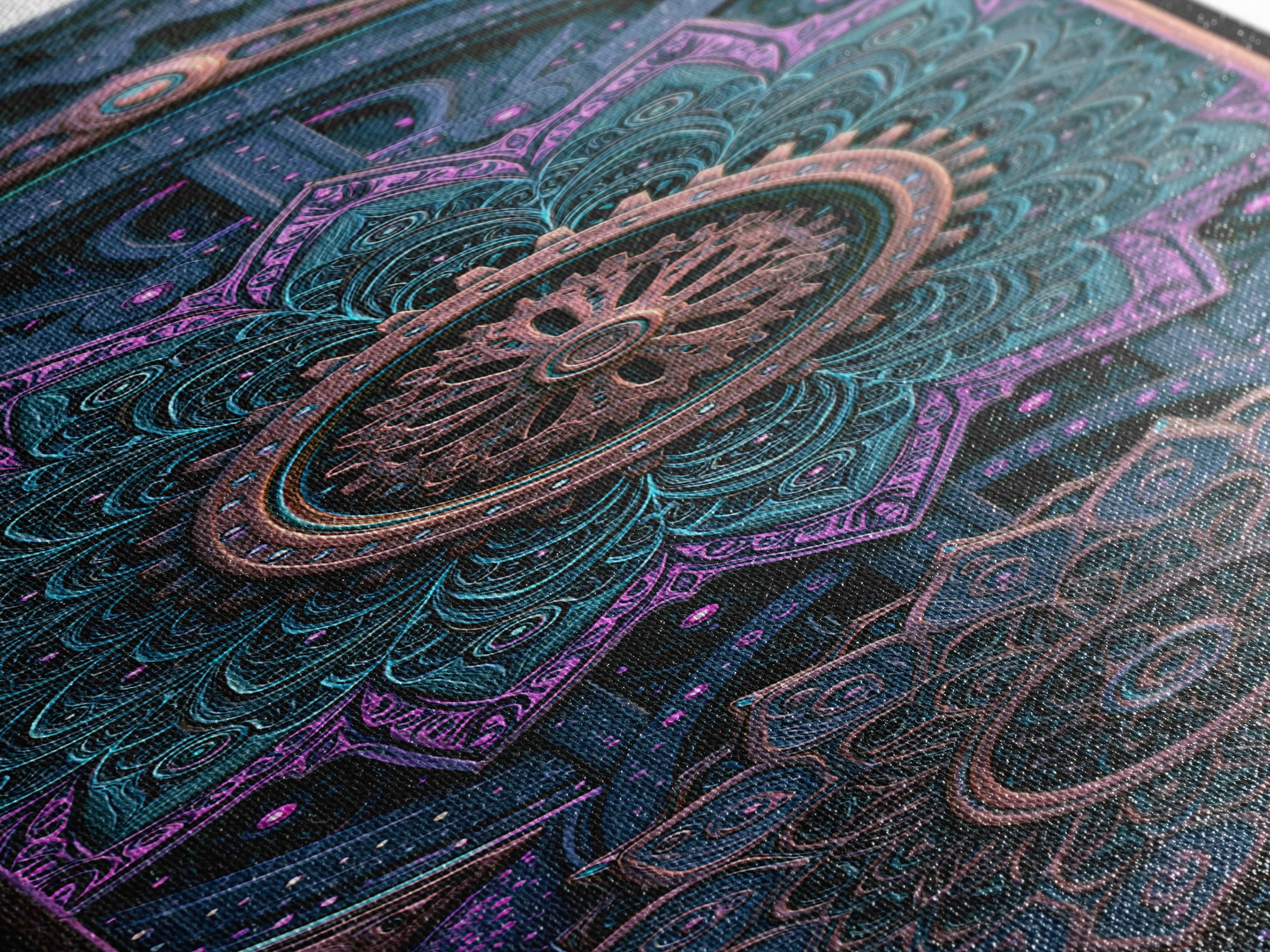 Cogwheel Mandala in Bronze and Teal Canvas Print, Steampunk Art, Halloween Decor, Living Room Decor, Fine Art, Mechanic, STE-1x3-28