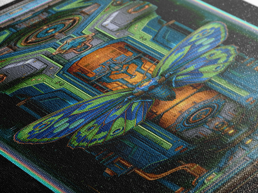 Mechanical Butterfly Specimen Canvas Print, Steampunk Art, Textured Painting, Living Room Decor, Mechanic, Original Art, STE-1x3-98
