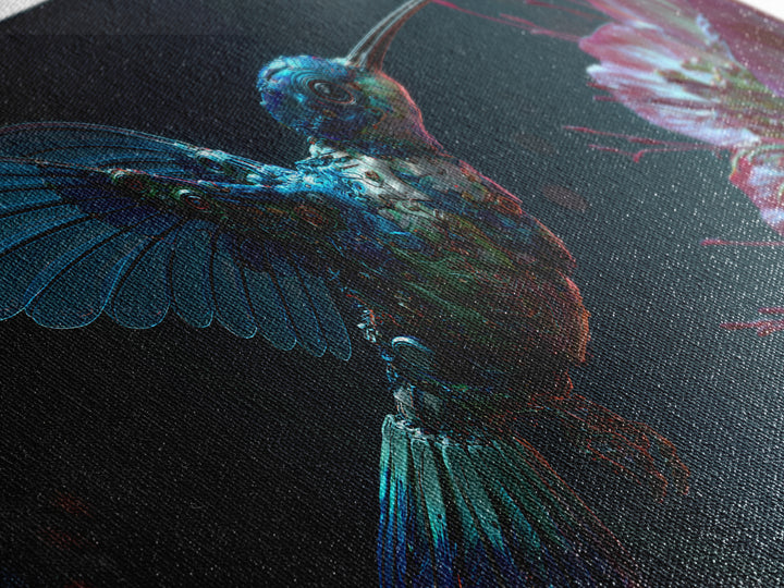 Mechanical Hummingbird Hovering Near Flower Canvas Print, Steampunk Art, Original Art, Living Room Decor, Mechanic, Dark Art, STE-2x1-29